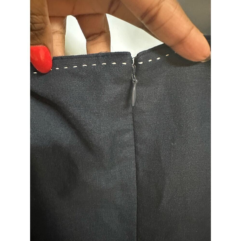 Alex‎ Marie Navy Linen Sheath Dress Sleeveless Knee Length Back Slit Size 8 - Picture 8 of 11
